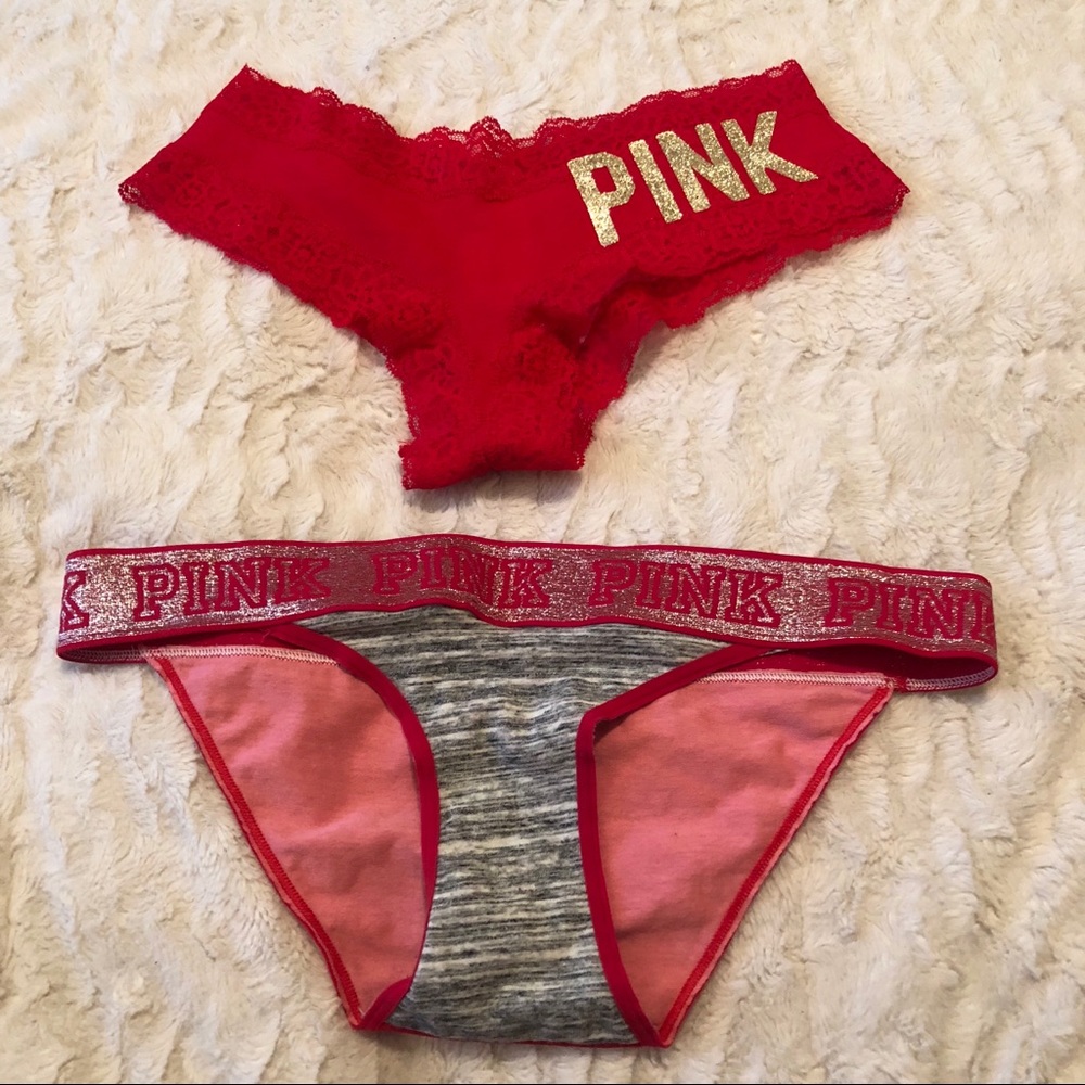 VS PINK Christmas panties NWT SHINY LACE SMALL